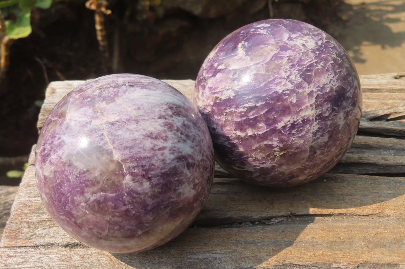 Polished Lepidolite with Pink Rubellite Spheres x 2 From Ambatondrazaka, Madagascar - Toprock Gemstones and Minerals 