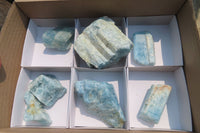 Natural Blue Aquamarine Cobbed Specimens x 7 From Angola