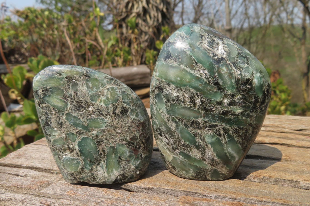 Polished Rare Emerald Mica In Matrix Standing Free Forms x 4 From Mutoko, Zimbabwe - Toprock Gemstones and Minerals 