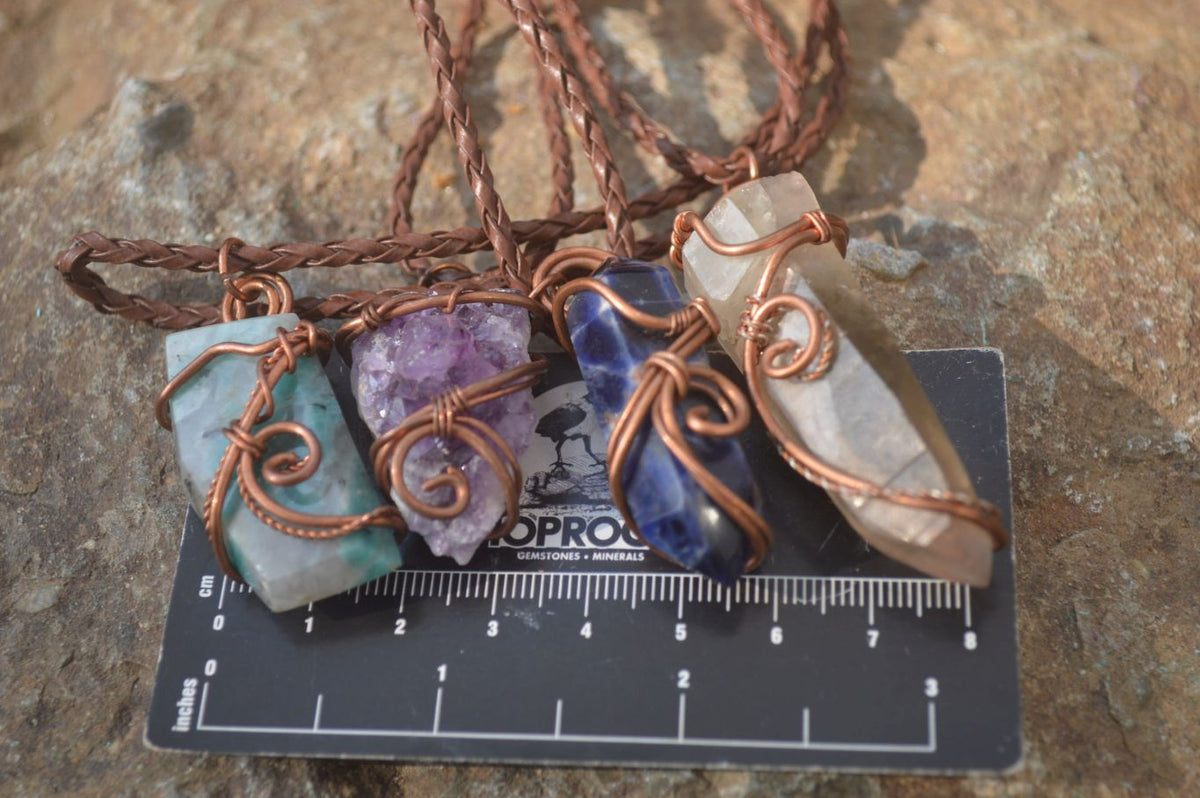 Hand Made Mixed Copper Wire Wrapped Pendants x 6 From Southern Africa - Toprock Gemstones and Minerals 