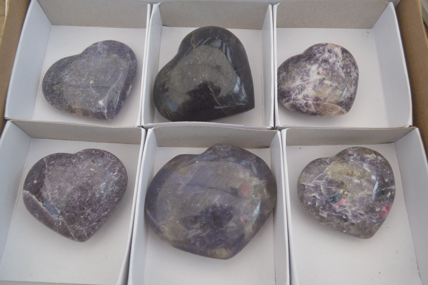 Polished Lepidolite with Pink Rubellite Gemstone Hearts x 6 From Madagascar - Toprock Gemstones and Minerals 