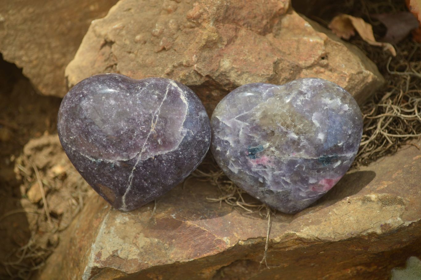 Polished Lepidolite with Pink Rubellite Gemstone Hearts x 6 From Madagascar - Toprock Gemstones and Minerals 