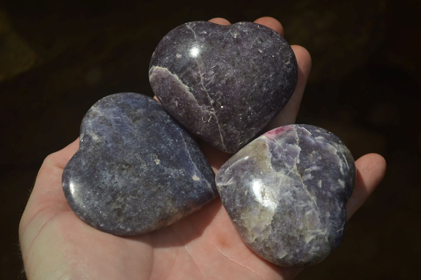 Polished Lepidolite with Pink Rubellite Gemstone Hearts x 6 From Madagascar - Toprock Gemstones and Minerals 