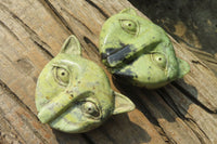 Polished Leopard Stone Cat Face Carvings x 3 From Zimbabwe