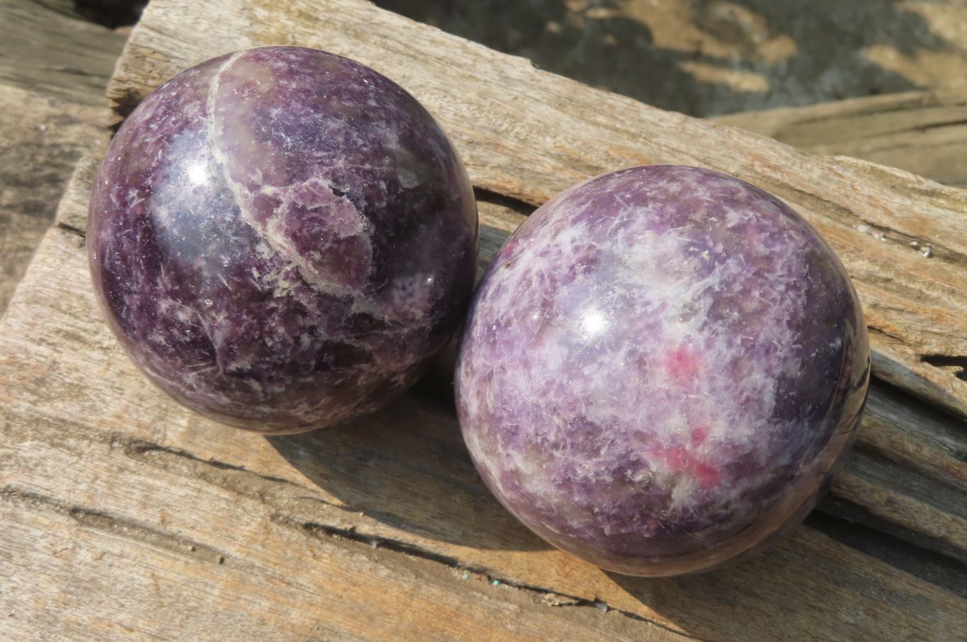 Polished Lepidolite with Pink Rubellite Spheres x 2 From Ambatondrazaka, Madagascar - Toprock Gemstones and Minerals 