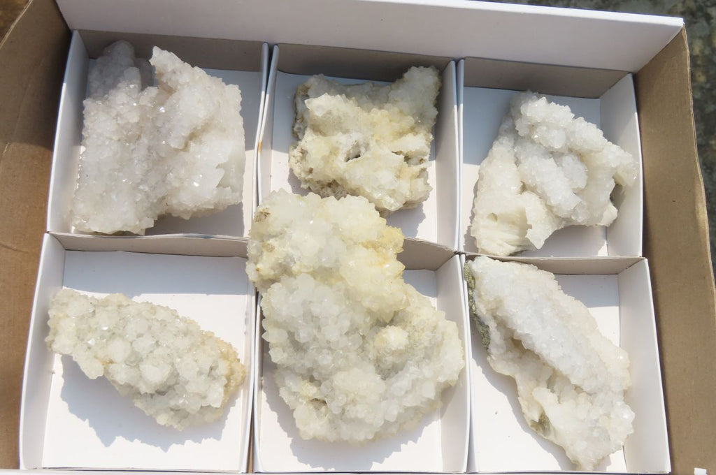 Natural Drusy Quartz Coated Calcite Pseudomorph Specimens x 6 From Alberts Mountain, Lesotho - Toprock Gemstones and Minerals 