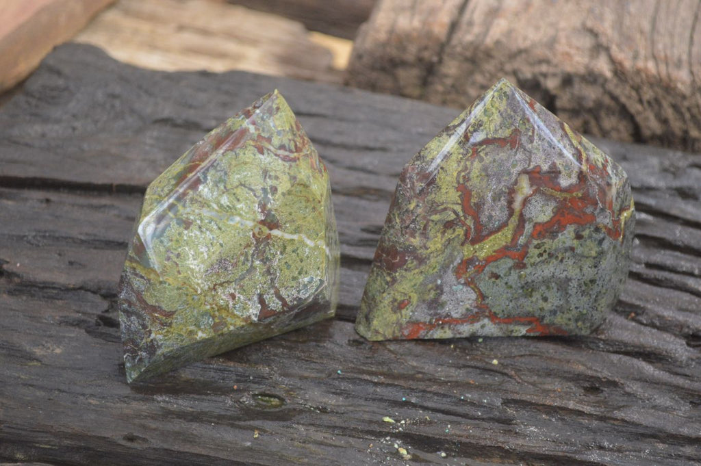 Polished Bastite Dragons Blood Stone Crystal Points x 2 From Tshipise, South Africa - Toprock Gemstones and Minerals 