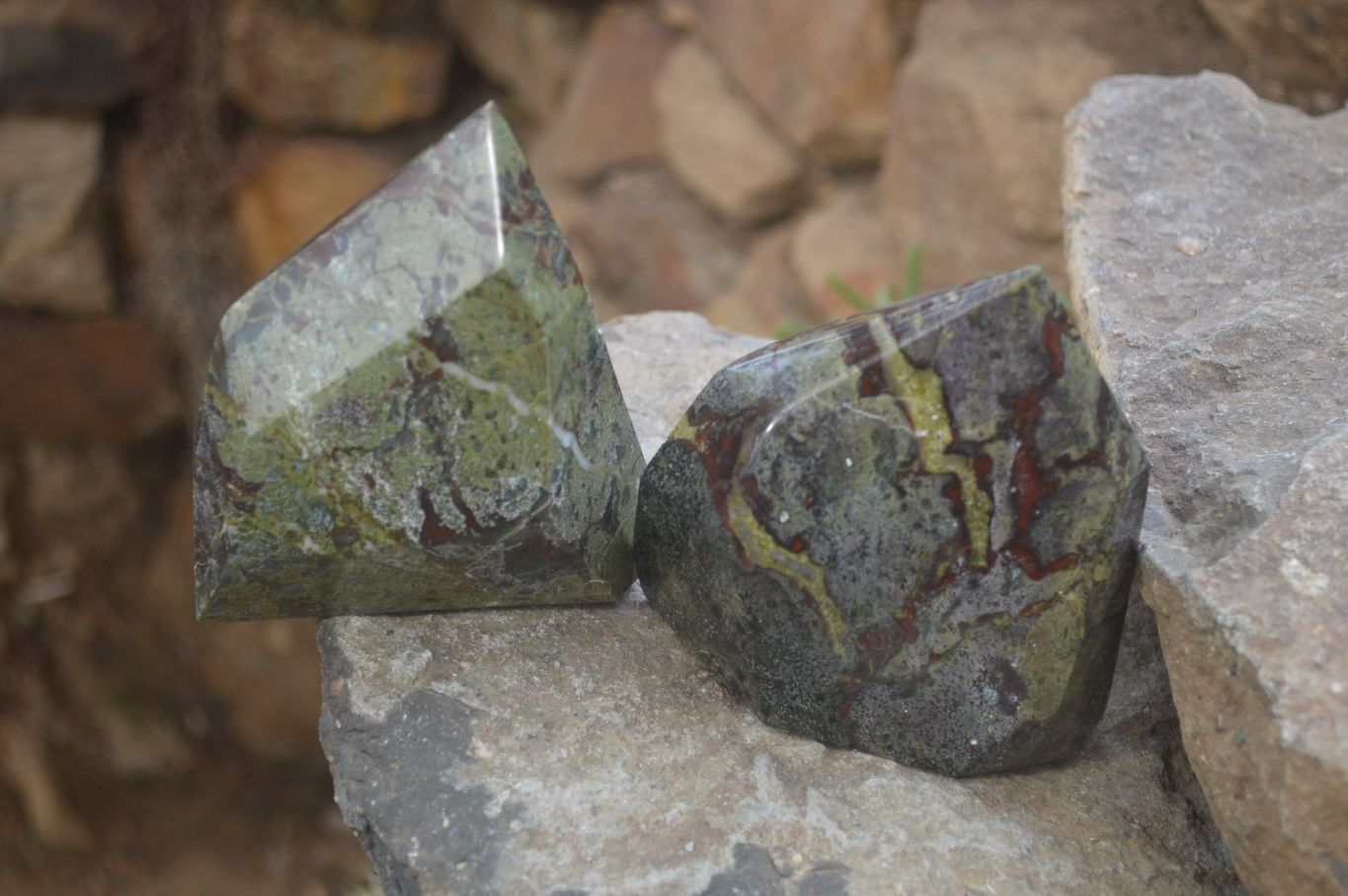 Polished Bastite Dragons Blood Stone Crystal Points x 2 From Tshipise, South Africa - Toprock Gemstones and Minerals 