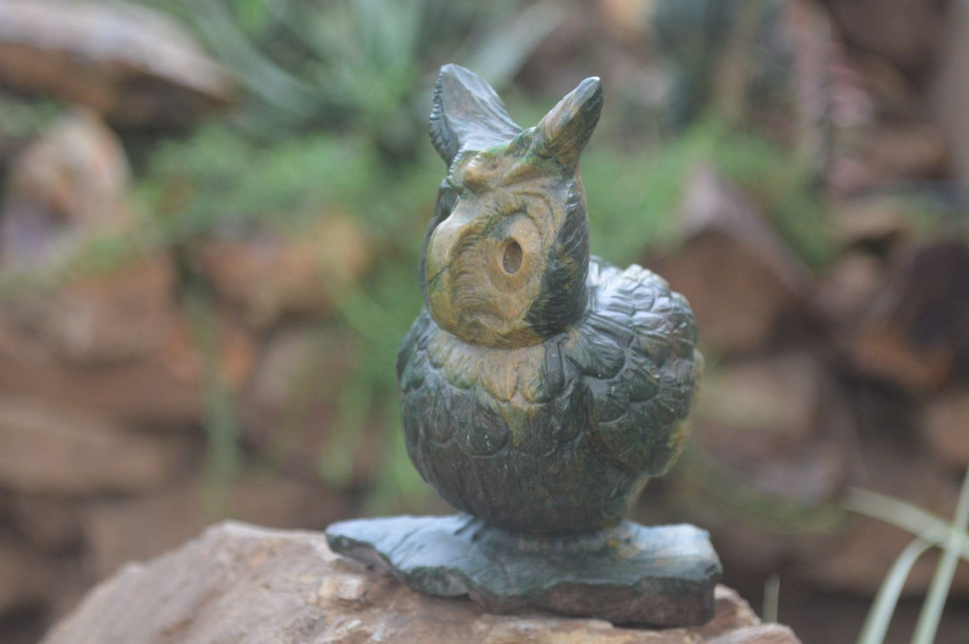 Polished Fluorescent Verdite and Corundum Night Owls x 2 From Zimbabwe - Toprock Gemstones and Minerals 