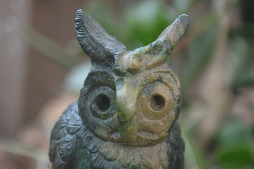 Polished Fluorescent Verdite and Corundum Night Owls x 2 From Zimbabwe - Toprock Gemstones and Minerals 