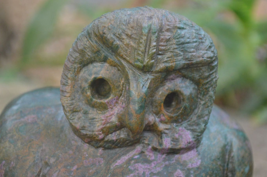 Polished Fluorescent Verdite and Corundum Night Owls x 2 From Zimbabwe - Toprock Gemstones and Minerals 