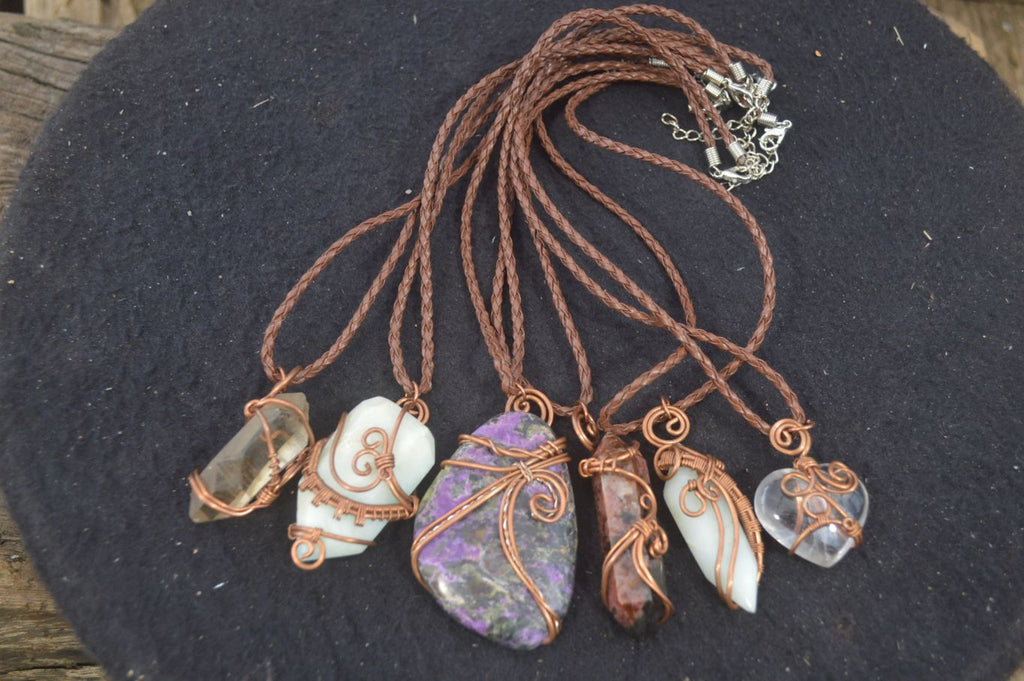 Polished Mixed Copper Wire Wrapped Pendants x 6 From Southern Africa - Toprock Gemstones and Minerals 