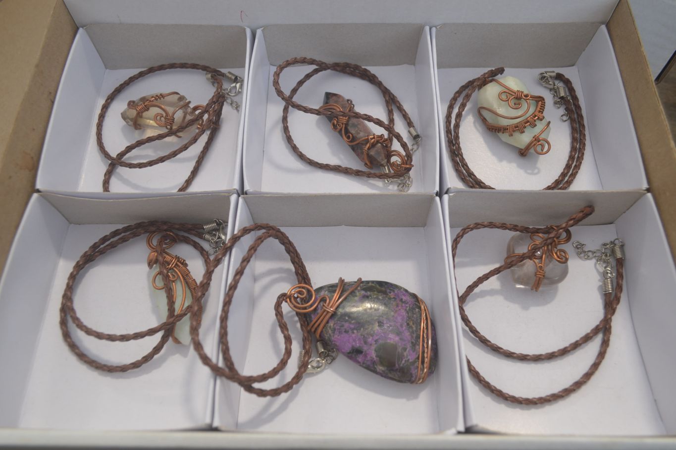 Polished Mixed Copper Wire Wrapped Pendants x 6 From Southern Africa - Toprock Gemstones and Minerals 