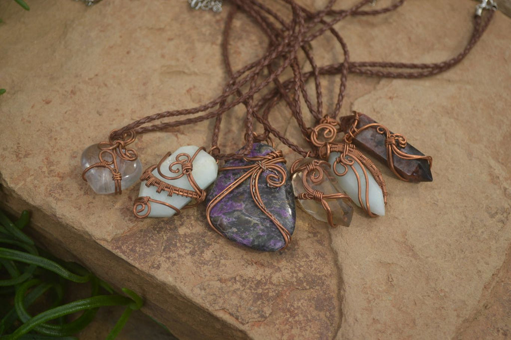 Polished Mixed Copper Wire Wrapped Pendants x 6 From Southern Africa - Toprock Gemstones and Minerals 