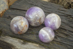 Polished Smokey Chevron Amethyst Spheres x 4 From Madagascar - Toprock Gemstones and Minerals 