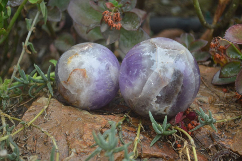 Polished Smokey Chevron Amethyst Spheres x 4 From Madagascar - Toprock Gemstones and Minerals 