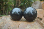 Polished Black Basalt Spheres x 3 From Antsirabe, Madagascar - Toprock Gemstones and Minerals 