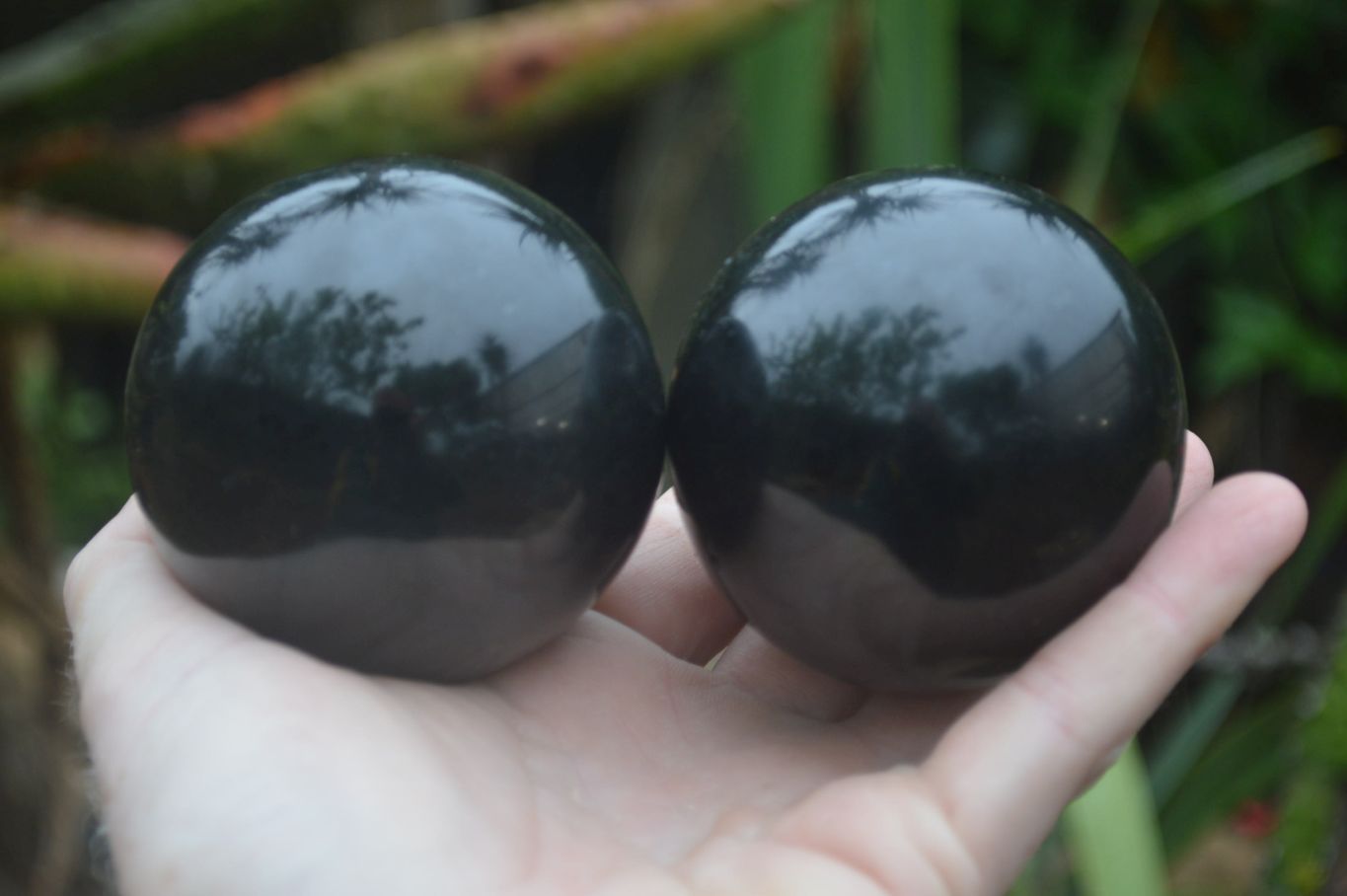 Polished Black Basalt Spheres x 3 From Antsirabe, Madagascar - Toprock Gemstones and Minerals 