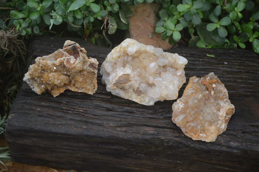 Natural Golden Limonite Quartz Clusters x 3 From Solwezi, Zambia - Toprock Gemstones and Minerals 