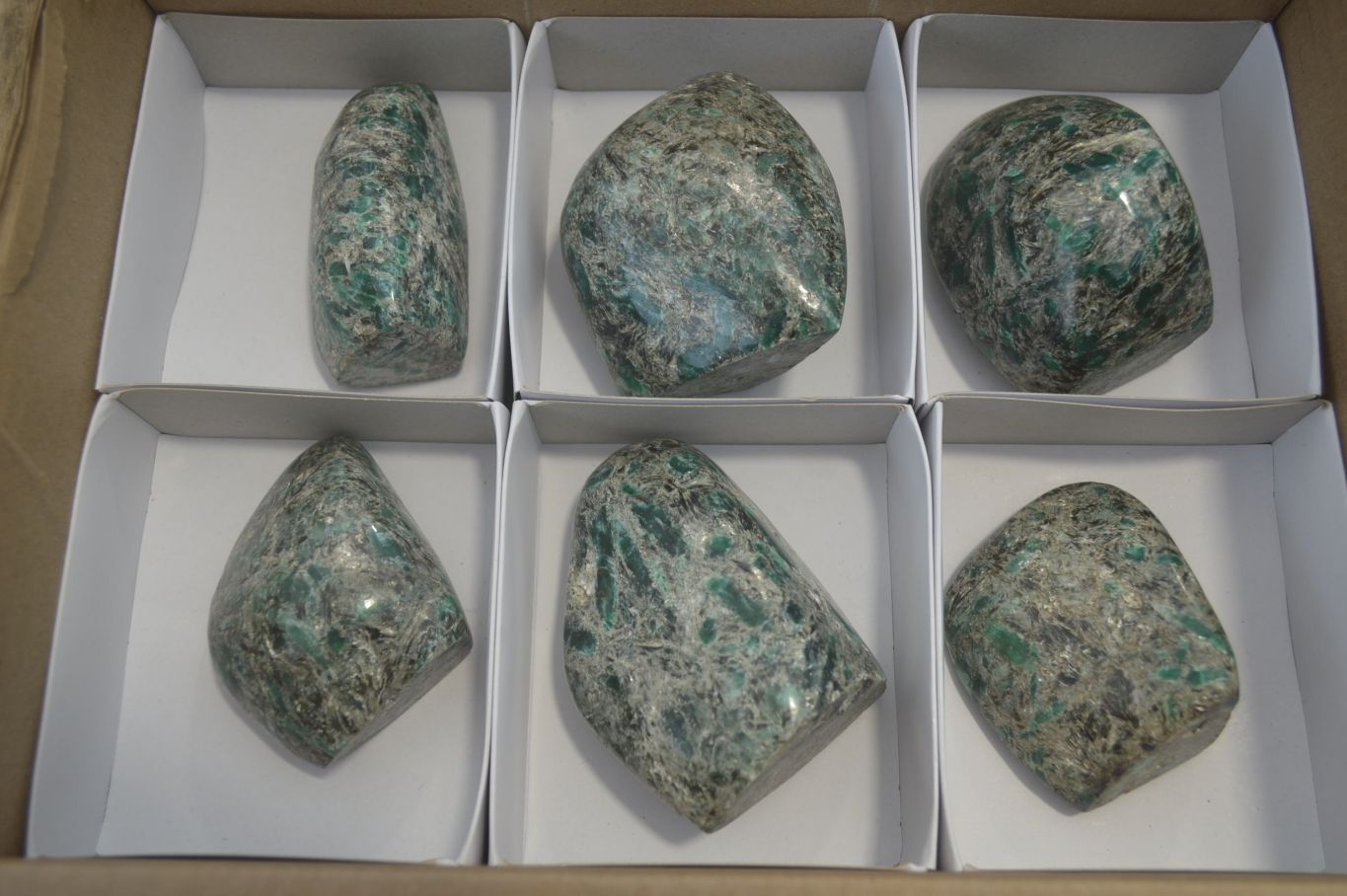 Polished Rare Emerald Mica In Matrix Standing Free Forms x 6 From Mutoko, Zimbabwe - Toprock Gemstones and Minerals 