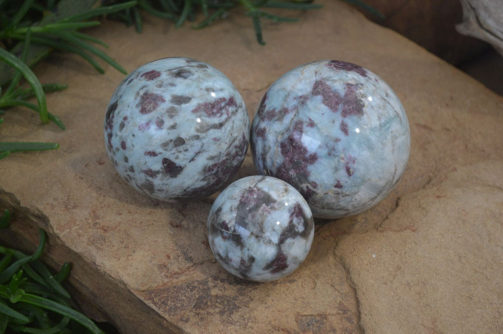 Polished Rubellite Pink Tourmaline Spheres x 3 From Ambatondrazaka, Madagascar - Toprock Gemstones and Minerals 
