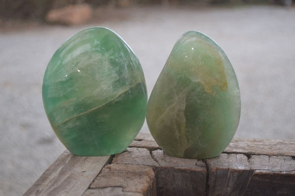 Polished Green Fluorite Standing Free Forms x 2 From Madagascar