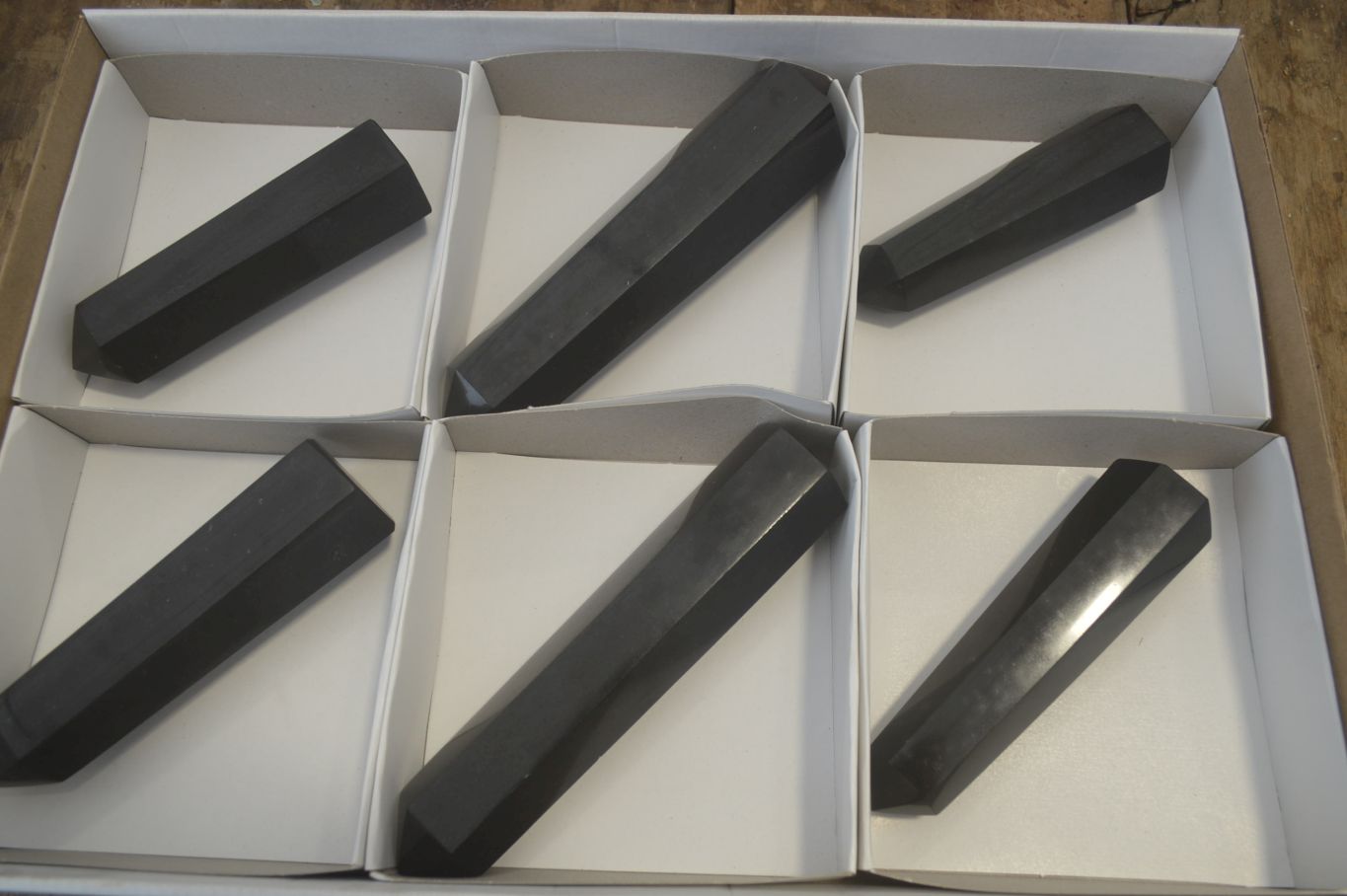 Polished Black Basalt Point-Prism x 6 From Antsirabe, Madagascar - Toprock Gemstones and Minerals 