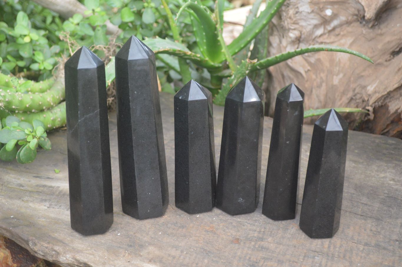 Polished Black Basalt Point-Prism x 6 From Antsirabe, Madagascar - Toprock Gemstones and Minerals 