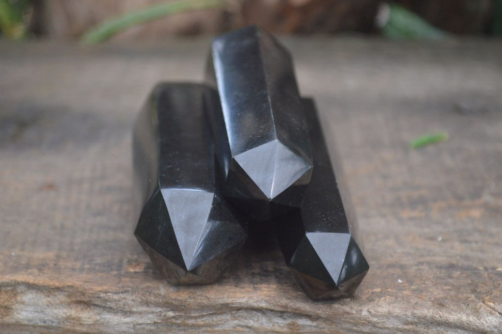 Polished Black Basalt Point-Prism x 6 From Antsirabe, Madagascar - Toprock Gemstones and Minerals 
