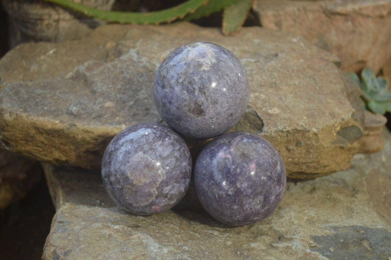 Polished Lepidolite With Rubellite Tourmaline Spheres x 6 From Madagascar - Toprock Gemstones and Minerals 