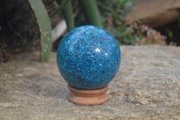 Polished Chrysocolla Conglomerate Sphere with Custom Rosewood Stand x 1 From Congo - Toprock Gemstones and Minerals 