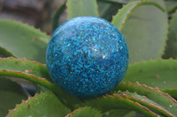 Polished Chrysocolla Conglomerate Sphere with Custom Rosewood Stand x 1 From Congo - Toprock Gemstones and Minerals 