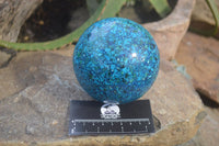 Polished Chrysocolla Conglomerate Sphere with Custom Rosewood Stand x 1 From Congo - Toprock Gemstones and Minerals 