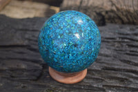 Polished Chrysocolla Conglomerate Sphere with Custom Rosewood Stand x 1 From Congo - Toprock Gemstones and Minerals 