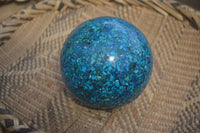 Polished Chrysocolla Conglomerate Sphere with Custom Rosewood Stand x 1 From Congo - Toprock Gemstones and Minerals 