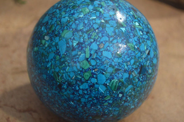 Polished Chrysocolla Conglomerate Sphere with Custom Rosewood Stand x 1 From Congo - Toprock Gemstones and Minerals 