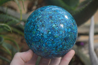 Polished Chrysocolla Conglomerate Sphere with Custom Rosewood Stand x 1 From Congo - Toprock Gemstones and Minerals 