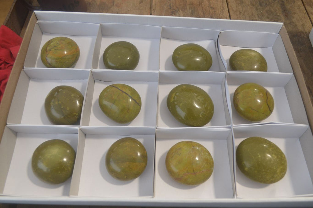Polished Green Opal Galet - Palm Stones x 12 From Antsirabe, Madagascar - Toprock Gemstones and Minerals 