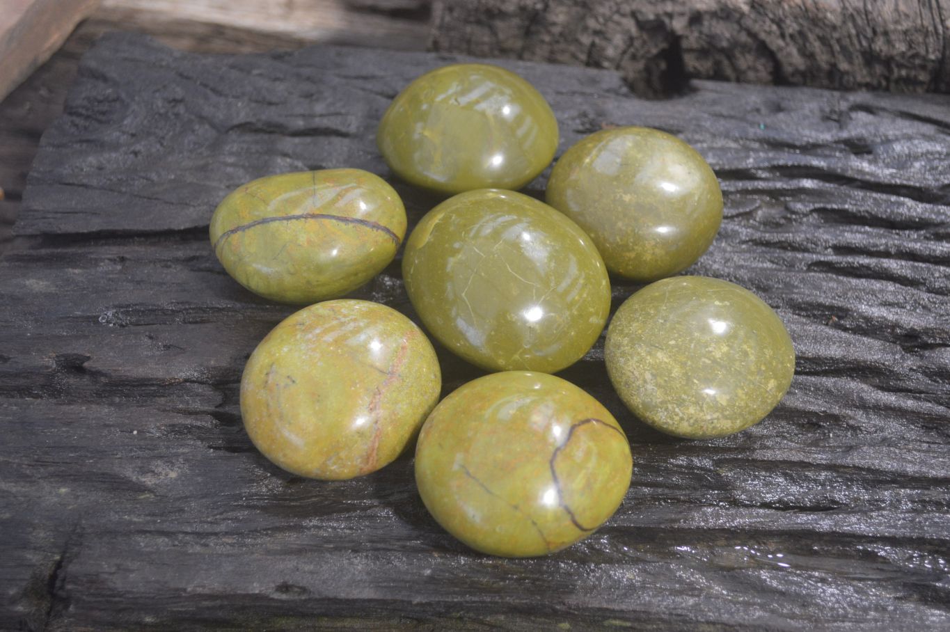 Polished Green Opal Galet - Palm Stones x 12 From Antsirabe, Madagascar - Toprock Gemstones and Minerals 