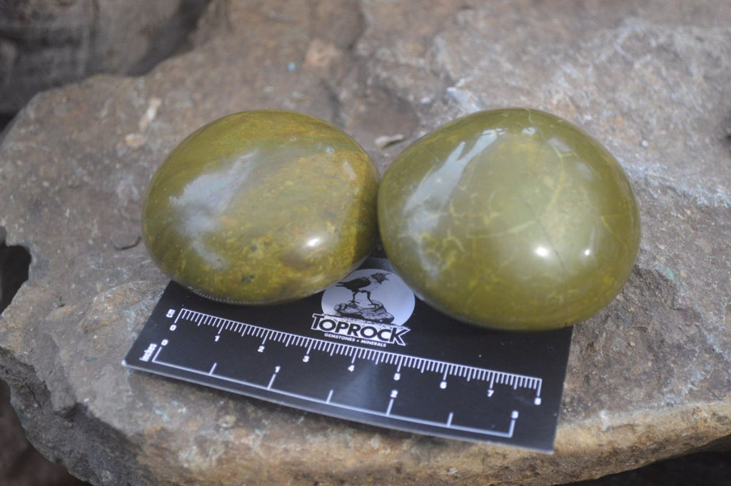 Polished Green Opal Galet - Palm Stones x 12 From Antsirabe, Madagascar - Toprock Gemstones and Minerals 