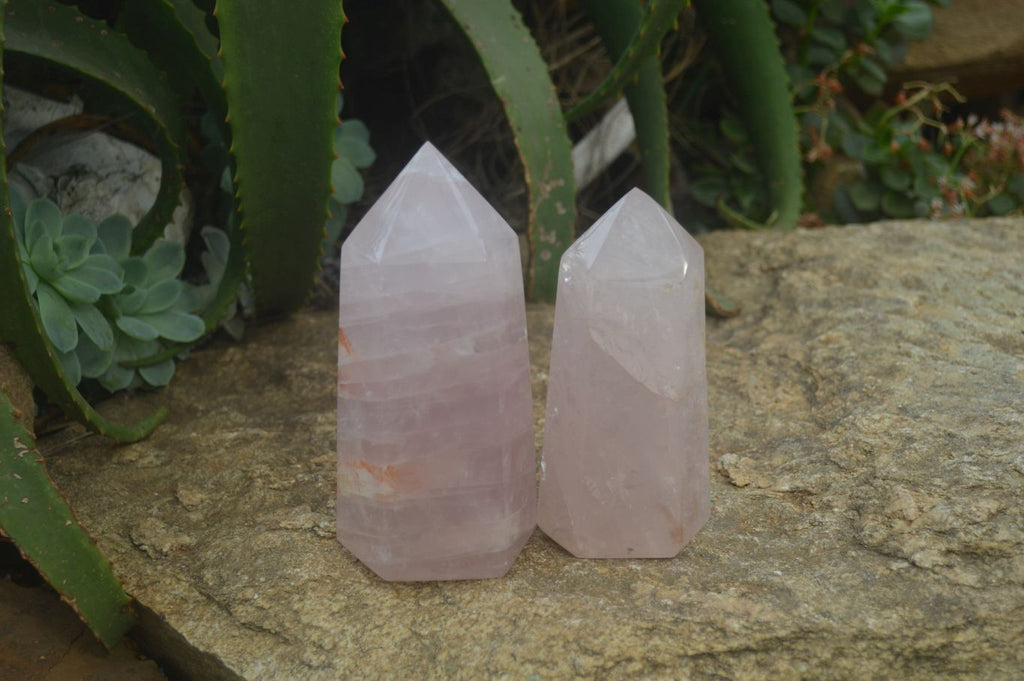 Polished Gemmy Rose Quartz Points x 2 From Madagascar - Toprock Gemstones and Minerals 