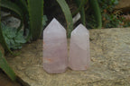 Polished Gemmy Rose Quartz Points x 2 From Madagascar - Toprock Gemstones and Minerals 