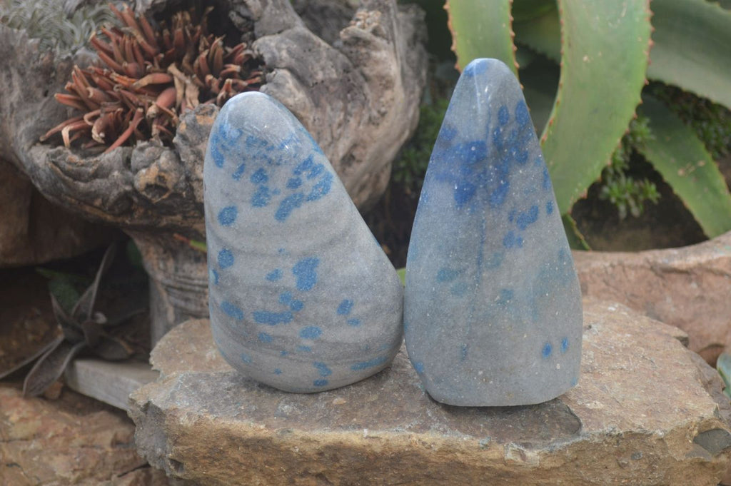 Polished Rare Blue Spinel Spotted Quartz Standing Free Forms x 2 From Madagascar - Toprock Gemstones and Minerals 