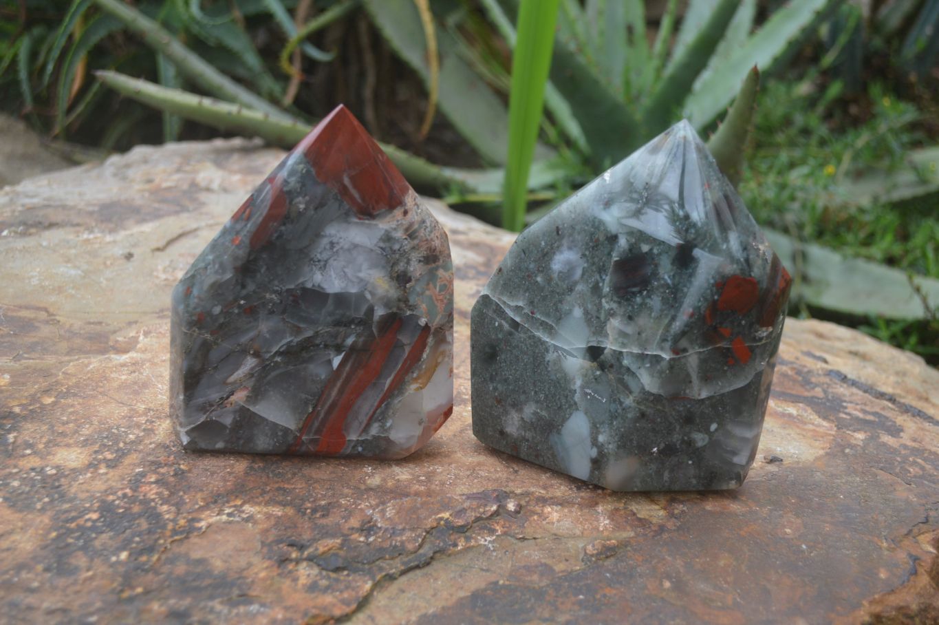 Polished Bloodstone Point-Prisms x 2 From Swaziland - Toprock Gemstones and Minerals 