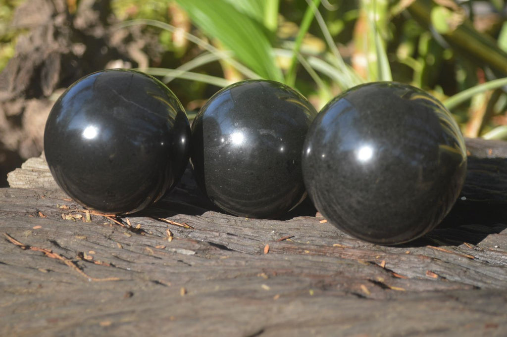 Polished Black Basalt Sphere-Ball x 3 From Antsirabe, Madagascar - Toprock Gemstones and Minerals 
