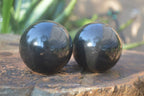 Polished Black Basalt Sphere-Ball x 3 From Antsirabe, Madagascar - Toprock Gemstones and Minerals 
