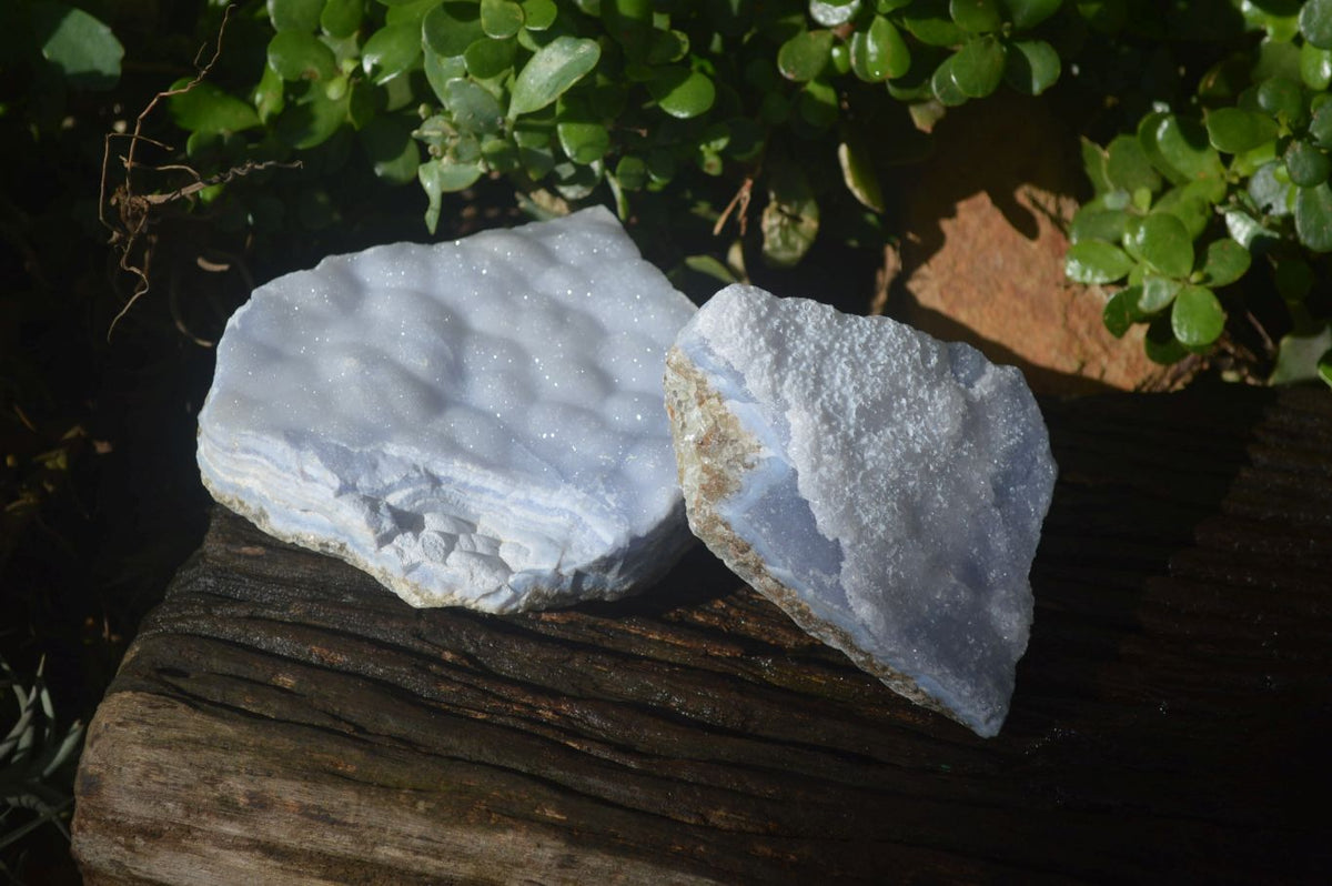 Natural Crystalline Blue Lace Agate Plates x 2 From Namibia - Toprock Gemstones and Minerals 