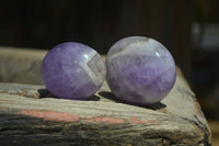 Polished Chevron Amethyst Galet-Palm Stones x 12 from Madagascar - Toprock Gemstones and Minerals 