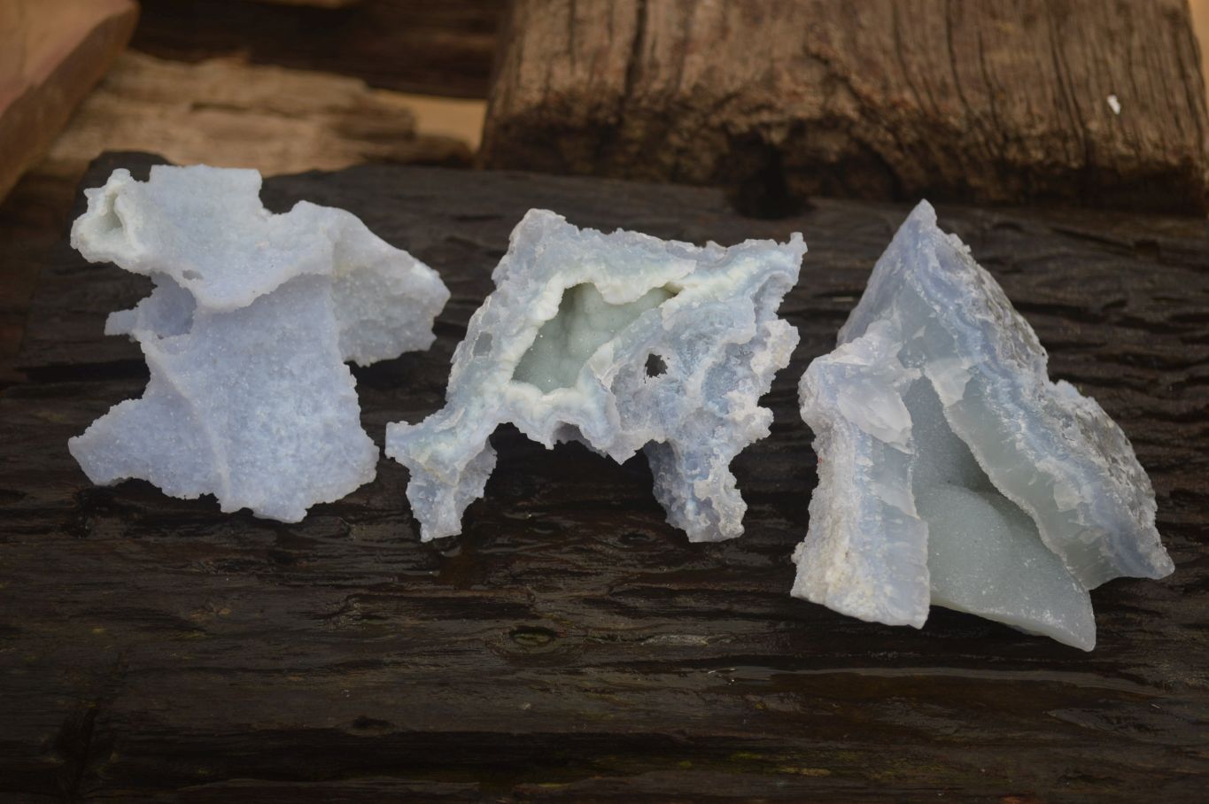 Natural Etched Blue Chalcedony Specimens x 3 From Nsanje, Malawi - Toprock Gemstones and Minerals 