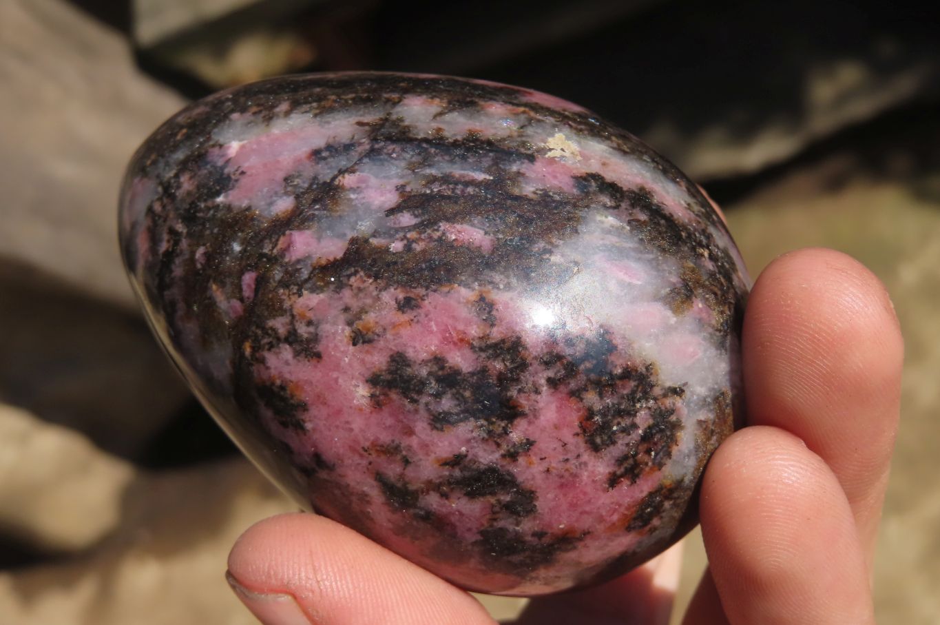 Polished Rhodonite Gemstone Eggs x 4 From Ambindavato, Madagascar - Toprock Gemstones and Minerals 